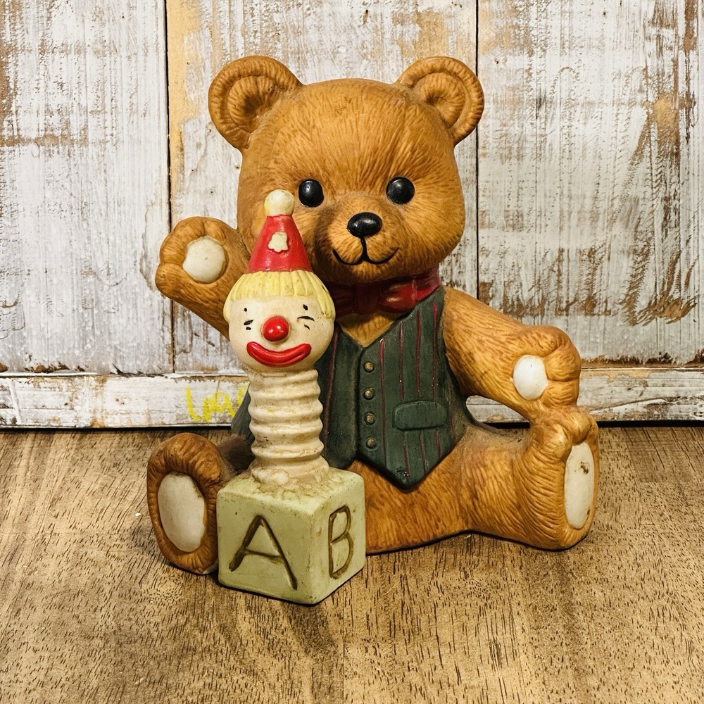 Vintage Artmark Teddy Bear Porcelain Bisque Figurine - Pop Goes the Weasel